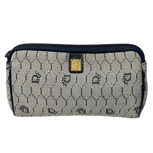 Christian Dior • Vintage Trotter Pouch Clutch Bag Navy Blue Honeycomb Canvas PVC